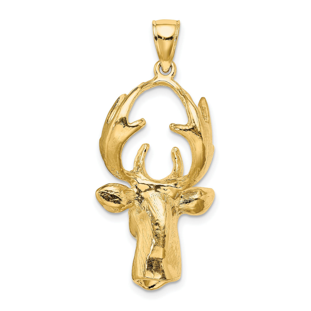 10k Yellow Gold Deer Head Pendant with Detailed Antlers, Nature-Inspired Hunter Jewelry
