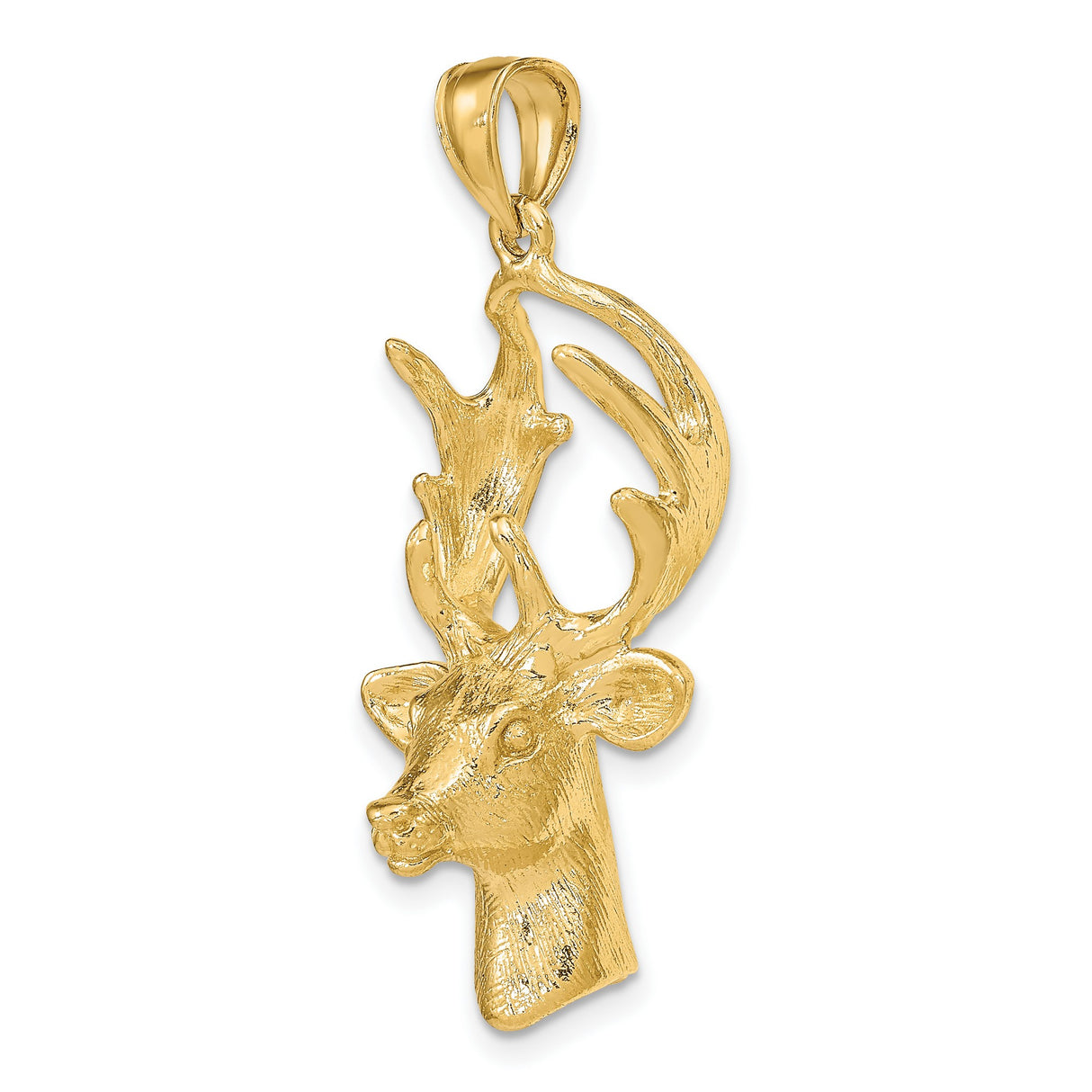 10k Yellow Gold Deer Head Pendant with Detailed Antlers, Nature-Inspired Hunter Jewelry
