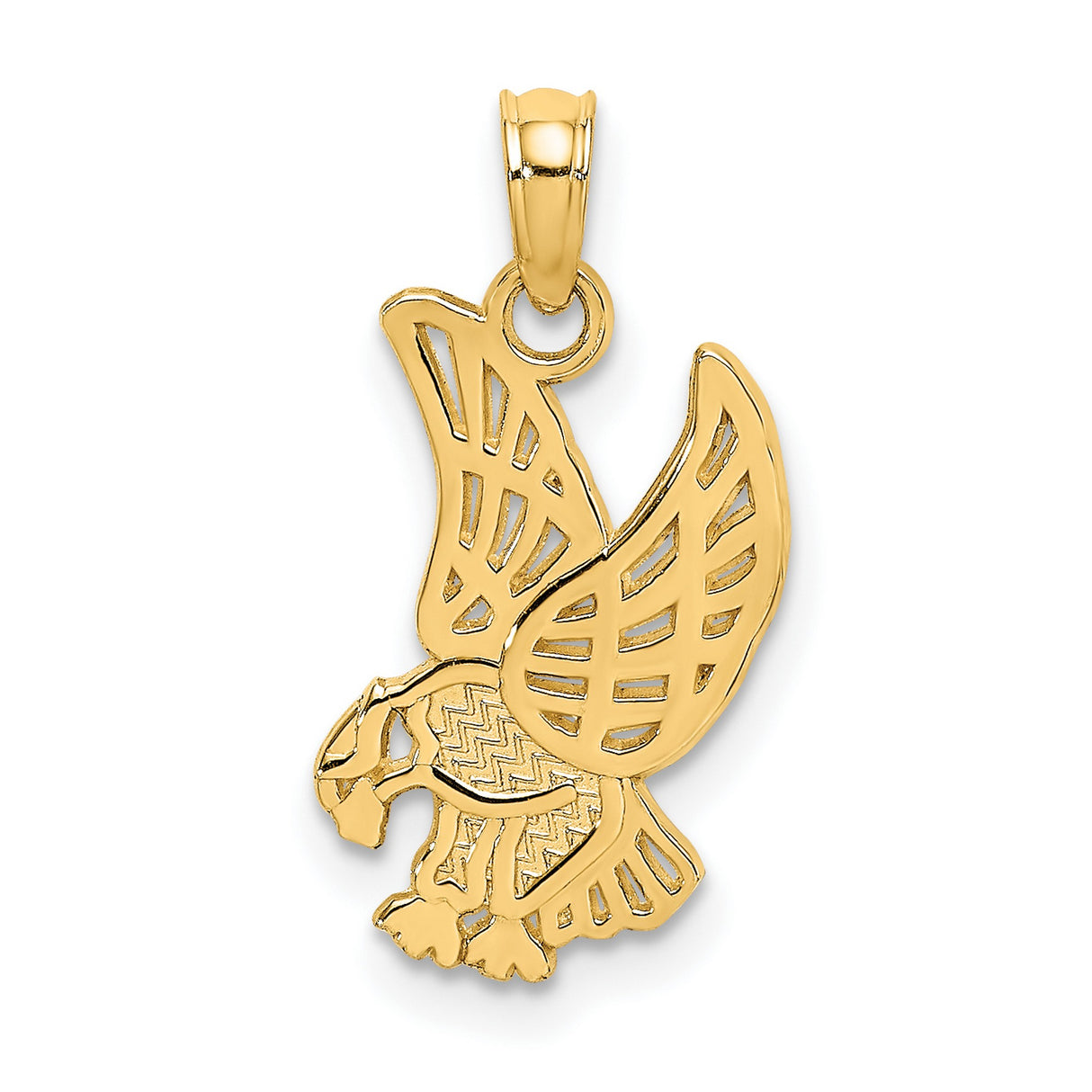 10k Yellow Gold Eagle Pendant with Open-Wing Design and Etched Details