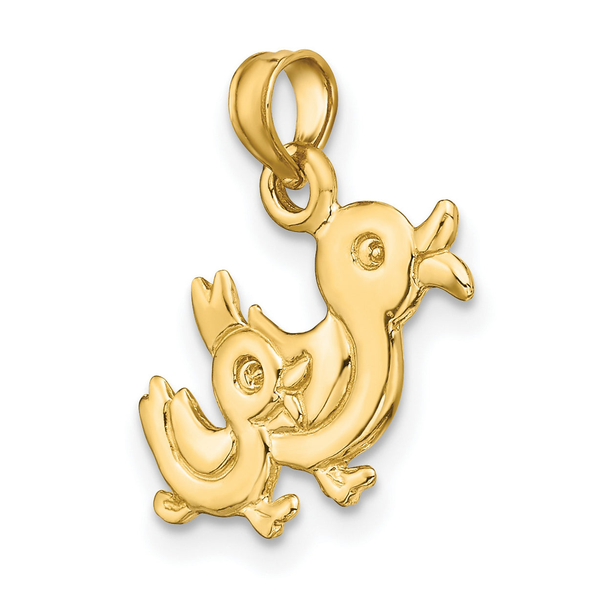 10k Yellow Gold Pendant with Mother and Baby Duck, Symbol of Family and Maternal Love
