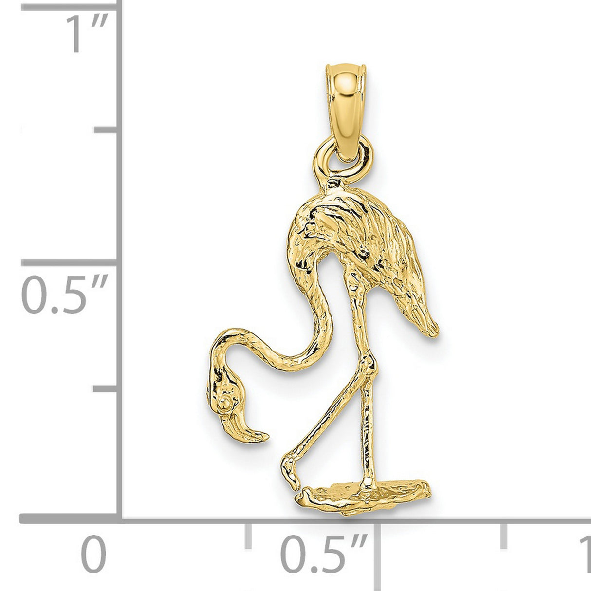 10k Yellow Gold Flamingo Pendant, Textured Standing Bird Charm, Nature-Inspired Jewelry for Women