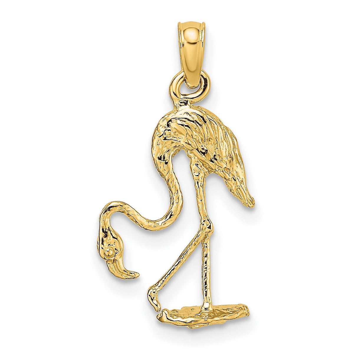 10k Yellow Gold Flamingo Pendant, Textured Standing Bird Charm, Nature-Inspired Jewelry for Women