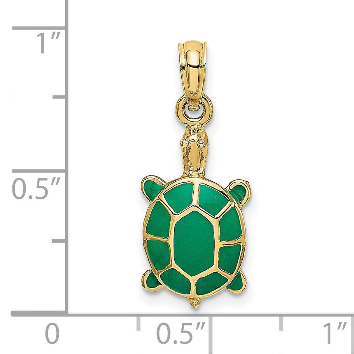 10k Yellow Gold Turtle Pendant with Green Enamel Shell, Nautical Animal Charm