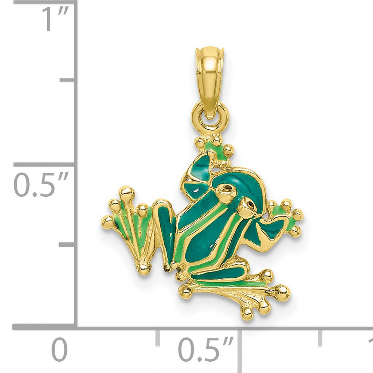 10k Yellow Gold Frog Pendant with Green Enamel Details, Whimsical Animal Charm for Women