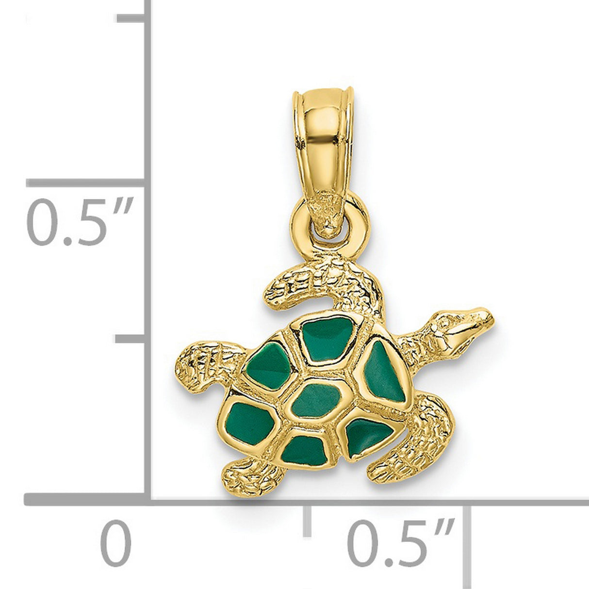 10k Yellow Gold Sea Turtle Pendant with Green Enamel Shell, Ocean Animal Charm