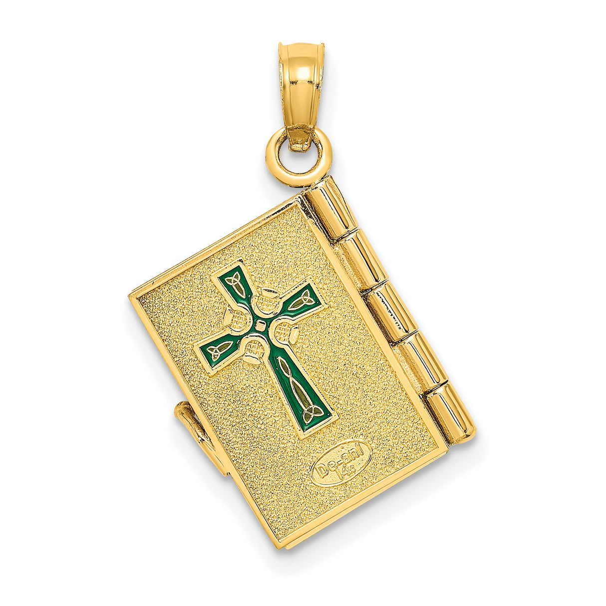 10k Yellow Gold Book Locket Pendant with Green Shamrock, Irish Heritage Keepsake Jewelry