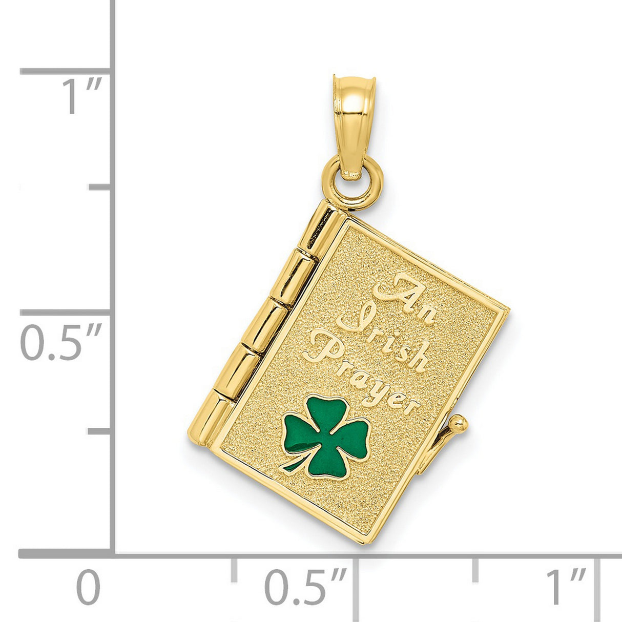 10k Yellow Gold Book Locket Pendant with Green Shamrock, Irish Heritage Keepsake Jewelry