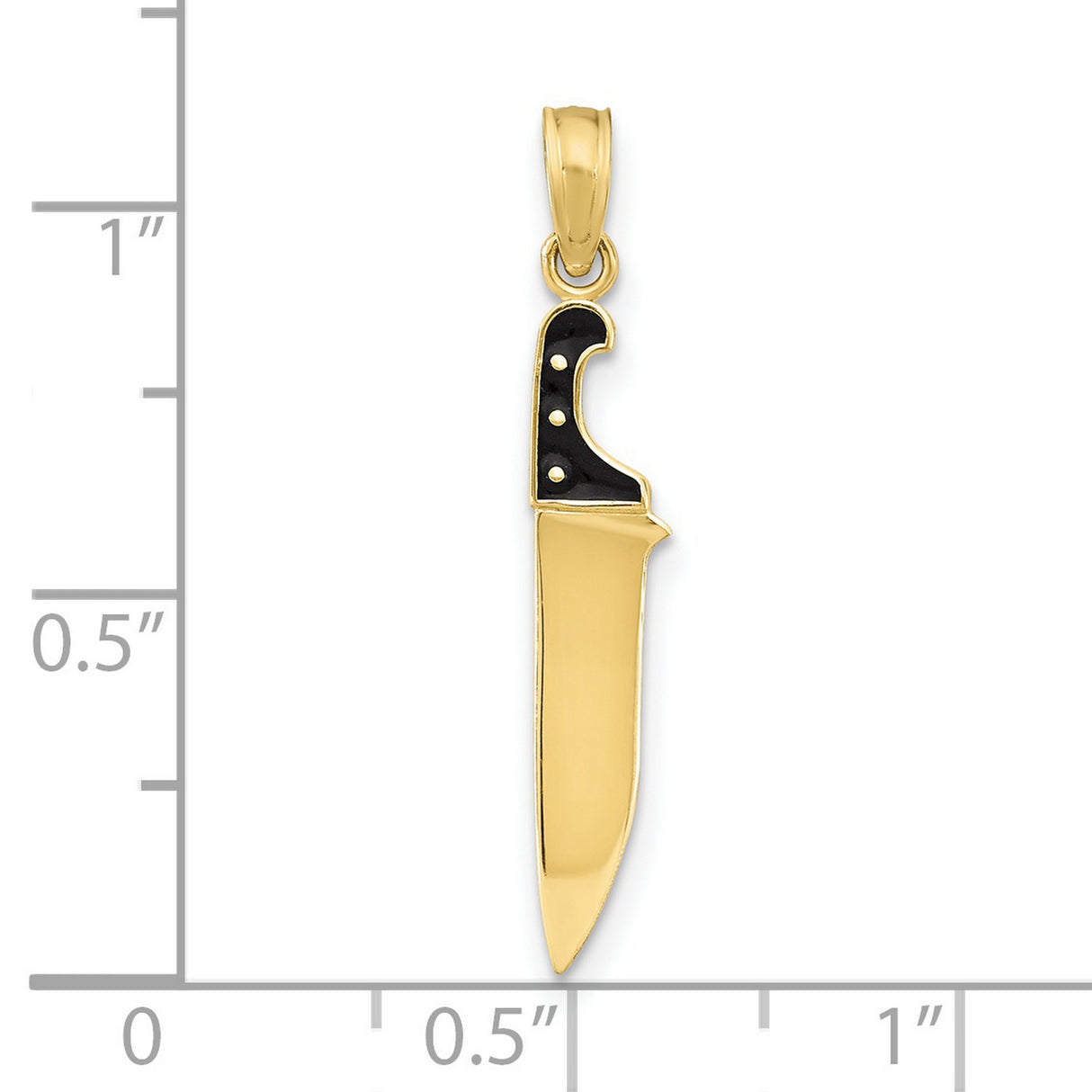 10k Yellow Gold Knife Pendant with Black Handle Design, Edgy Unisex Survival Charm