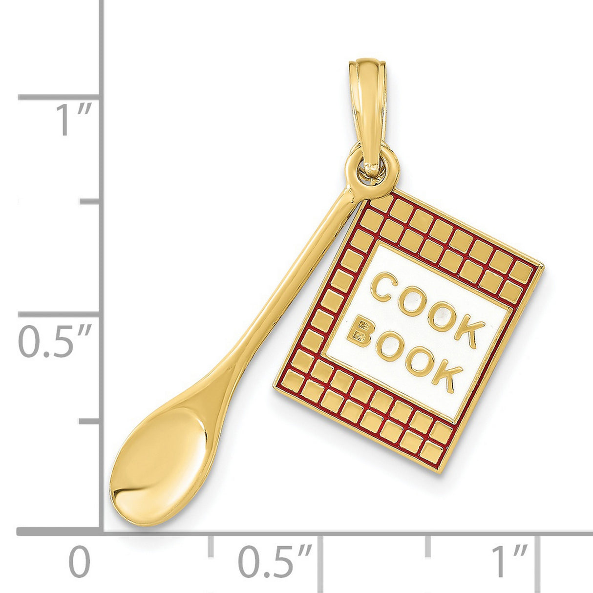 10k Yellow Gold Spoon Pendant with Enamel Cookbook Design, Culinary Charm for Women