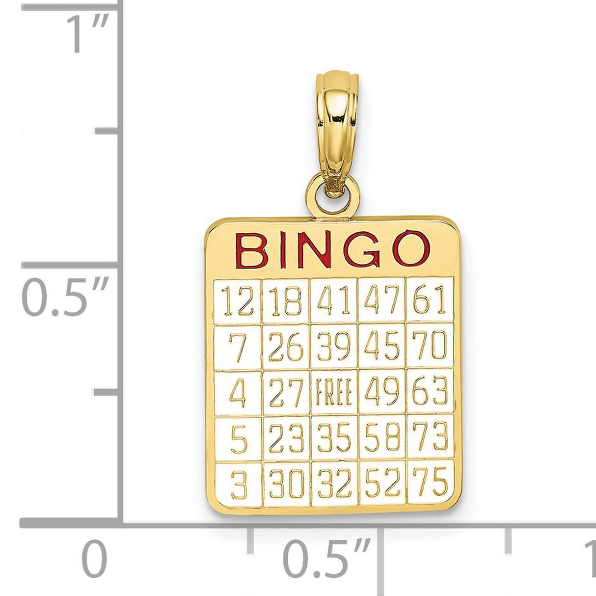 10k Yellow Gold Bingo Card Pendant with Red Enamel Detailing, Game Theme Charm