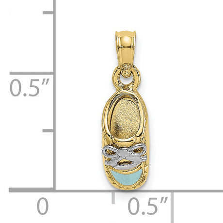 10k Multi-Tone Gold Baby Shoe Pendant with Rhodium Accent and Blue Enamel Bow