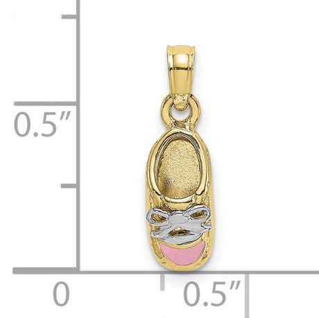 10k Multi-Tone Gold Ballet Slipper Pendant with Rhodium and Pink Enamel Bow Detail