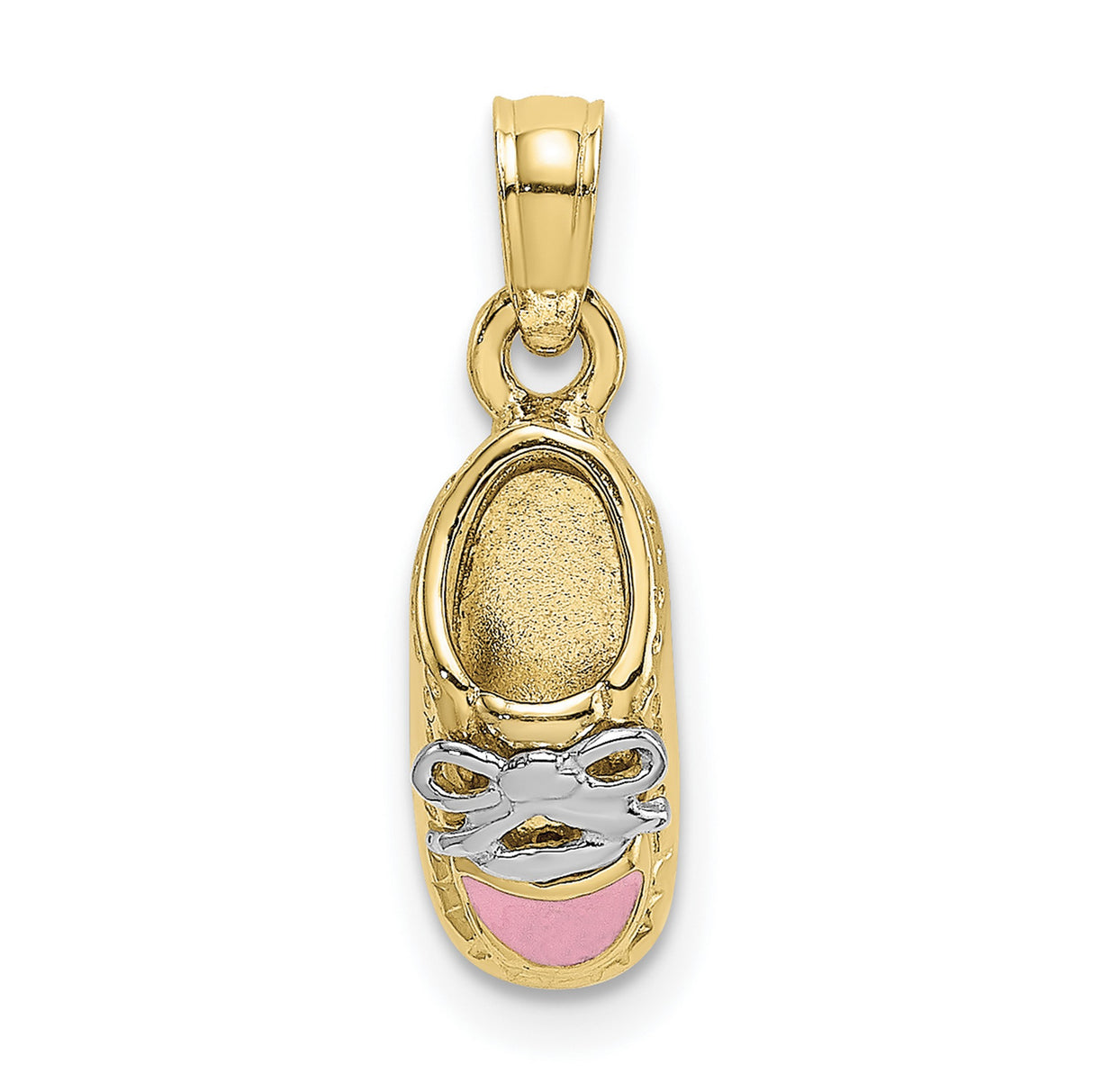10k Multi-Tone Gold Ballet Slipper Pendant with Rhodium and Pink Enamel Bow Detail