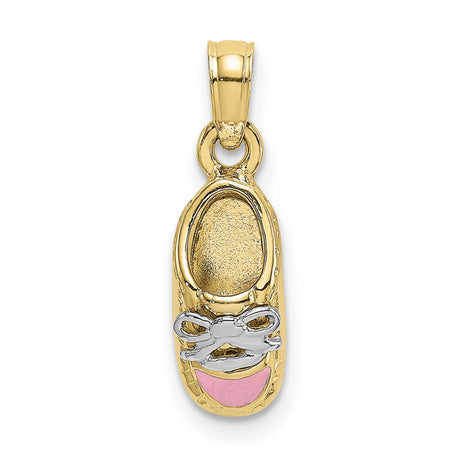 10k Multi-Tone Gold Ballet Slipper Pendant with Rhodium and Pink Enamel Bow Detail