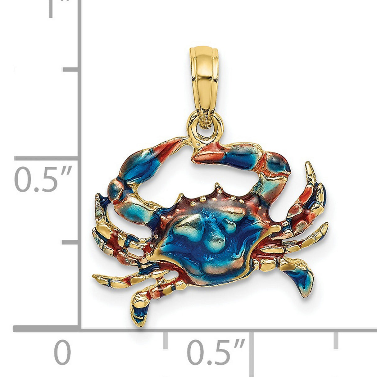 Blue Enamel Crab Charm Pendant in Real 10k Yellow Gold