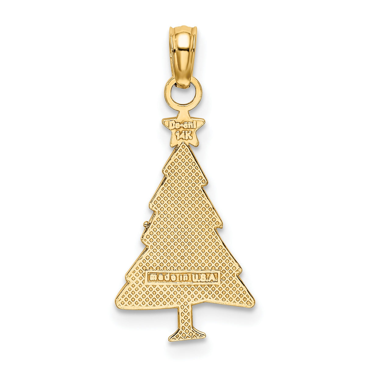 10k Yellow Gold Christmas Tree Pendant with Green and Red Enamel, Star Detail, Holiday Theme