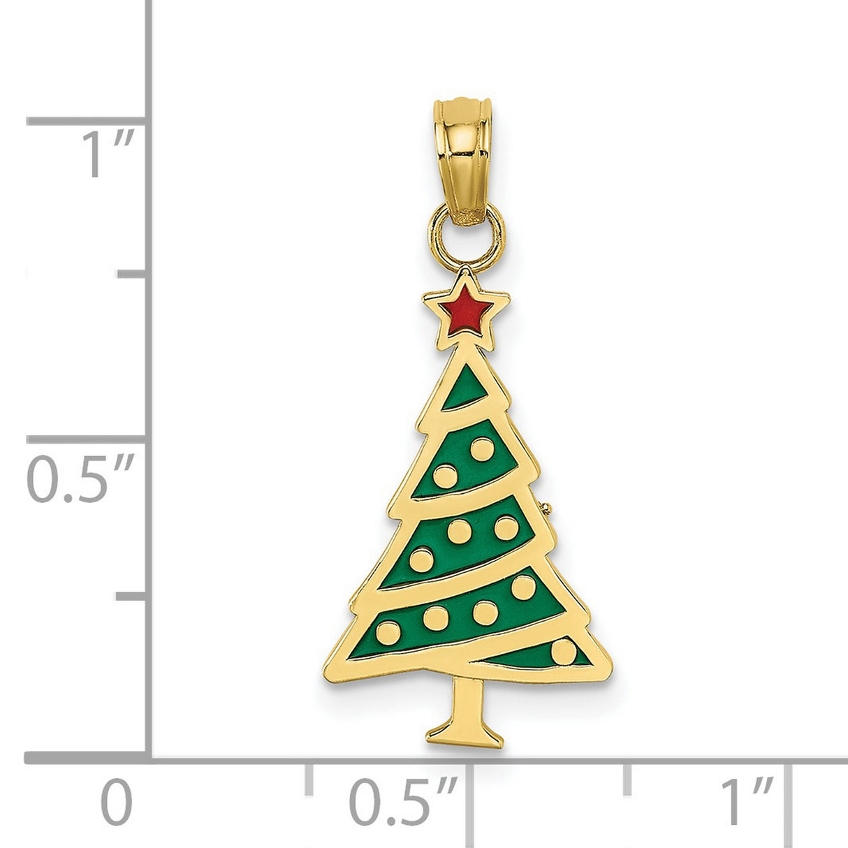 10k Yellow Gold Christmas Tree Pendant with Green and Red Enamel, Star Detail, Holiday Theme