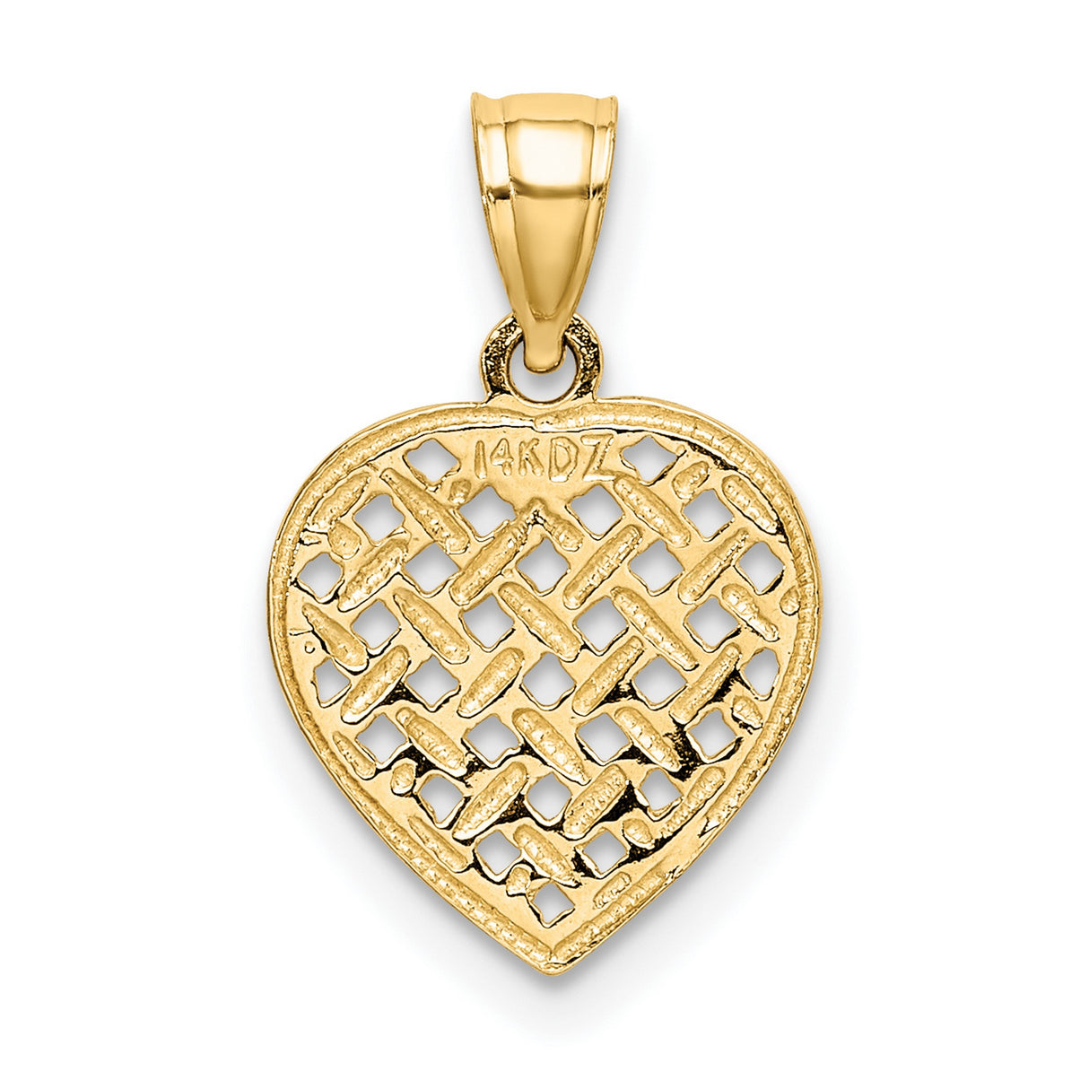 10k Yellow Gold Heart Pendant with Textured Open Lattice Design