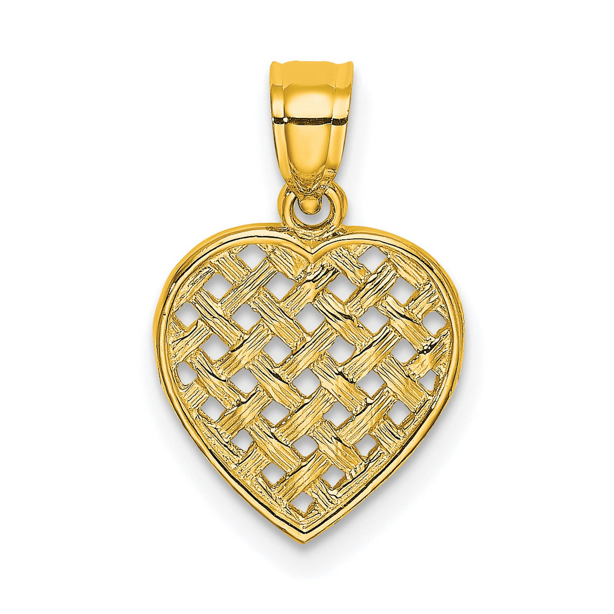 10k Yellow Gold Heart Pendant with Textured Open Lattice Design