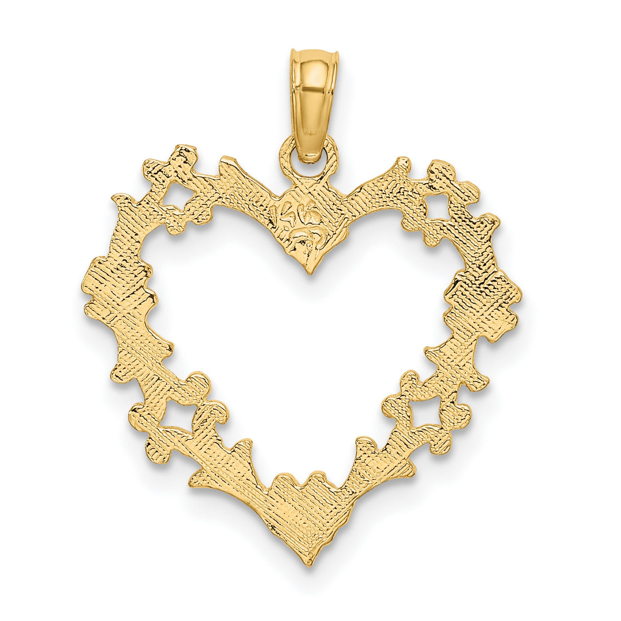 10k Yellow Gold Heart Pendant with Ornate Vine and Floral Cutout Design for Women