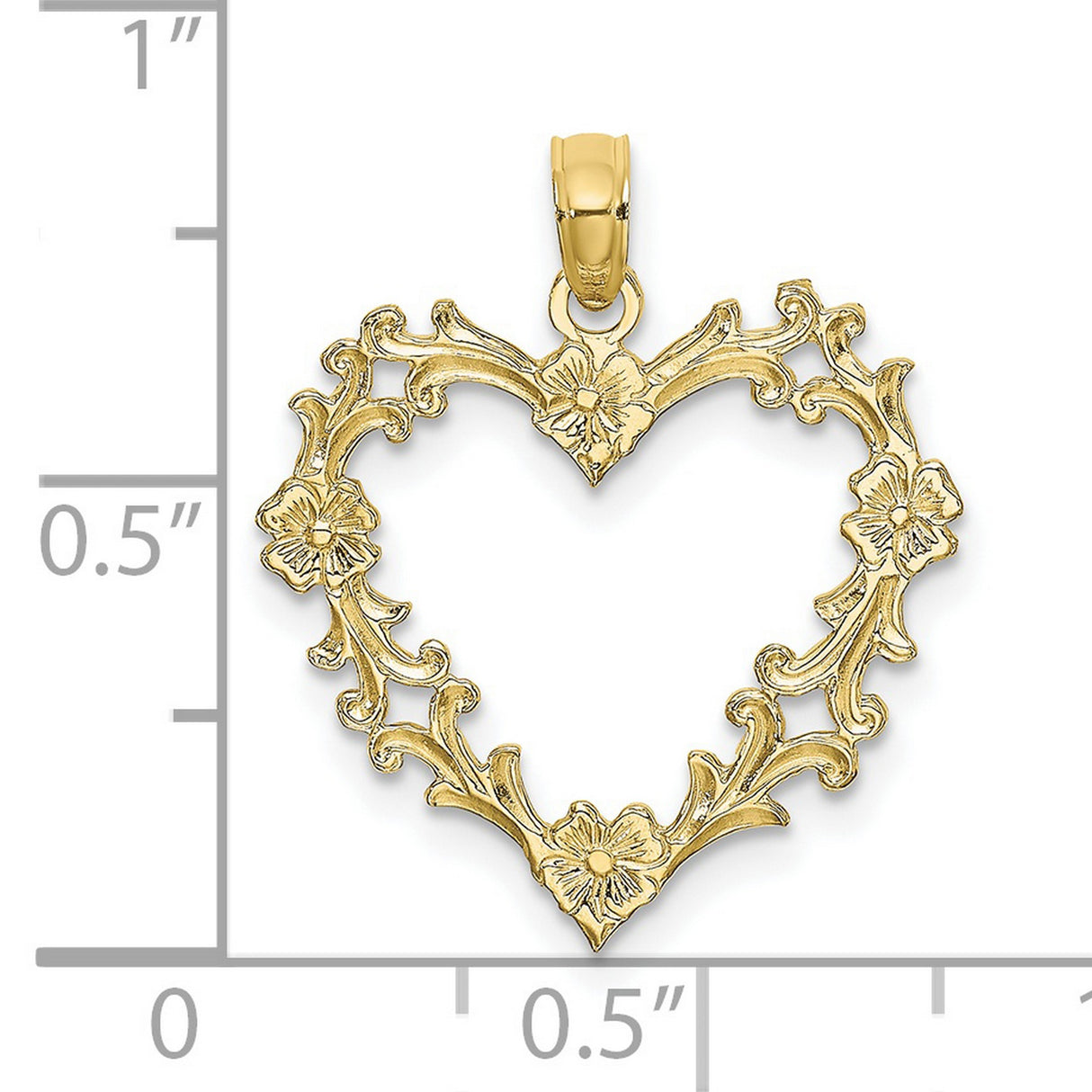 10k Yellow Gold Heart Pendant with Ornate Vine and Floral Cutout Design for Women