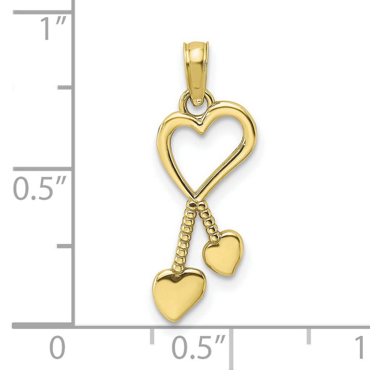 10k Yellow Gold Heart Pendant with Dangling Solid Hearts, Romantic Tassel Design