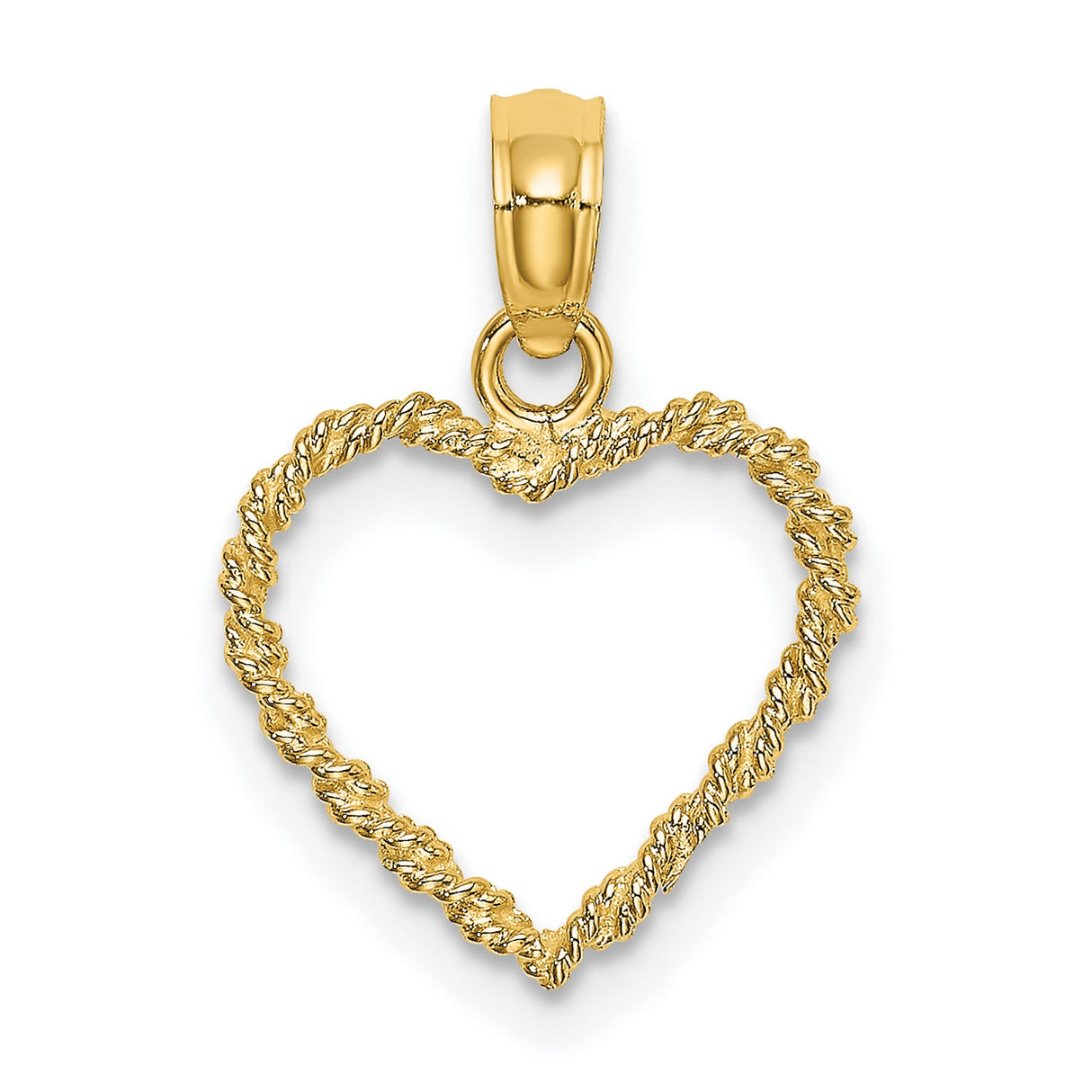 10k Yellow Gold Heart Pendant with Textured Rope Design, Open Heart Charm for Women
