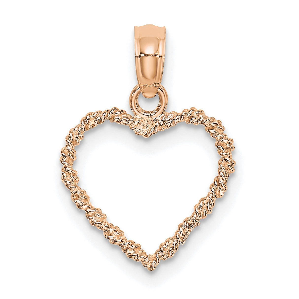 10k Rose Gold Heart Pendant with Textured Rope Design, Openwork Love Symbol Charm