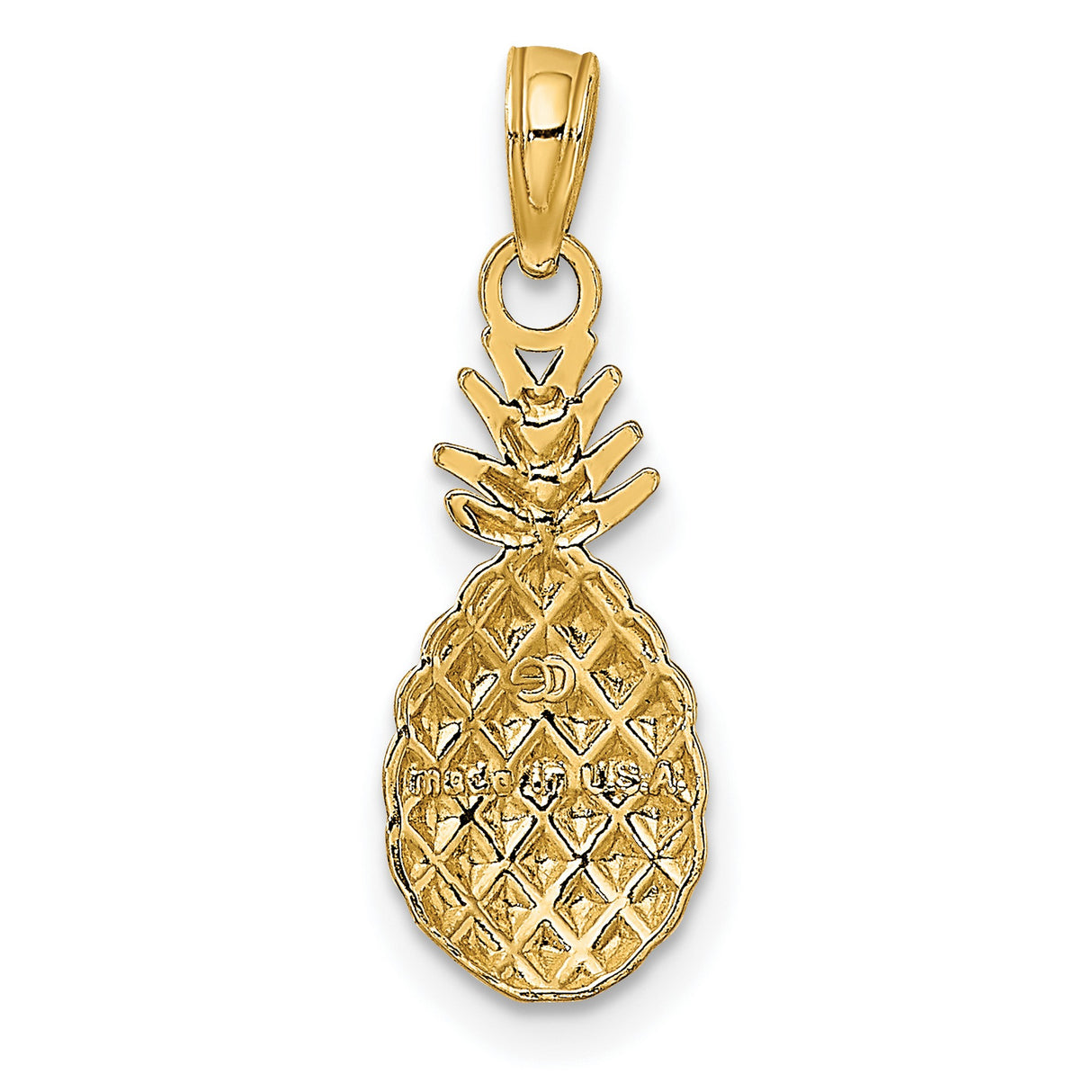10k Yellow Gold Pineapple Pendant, Textured Tropical Fruit Charm for Women