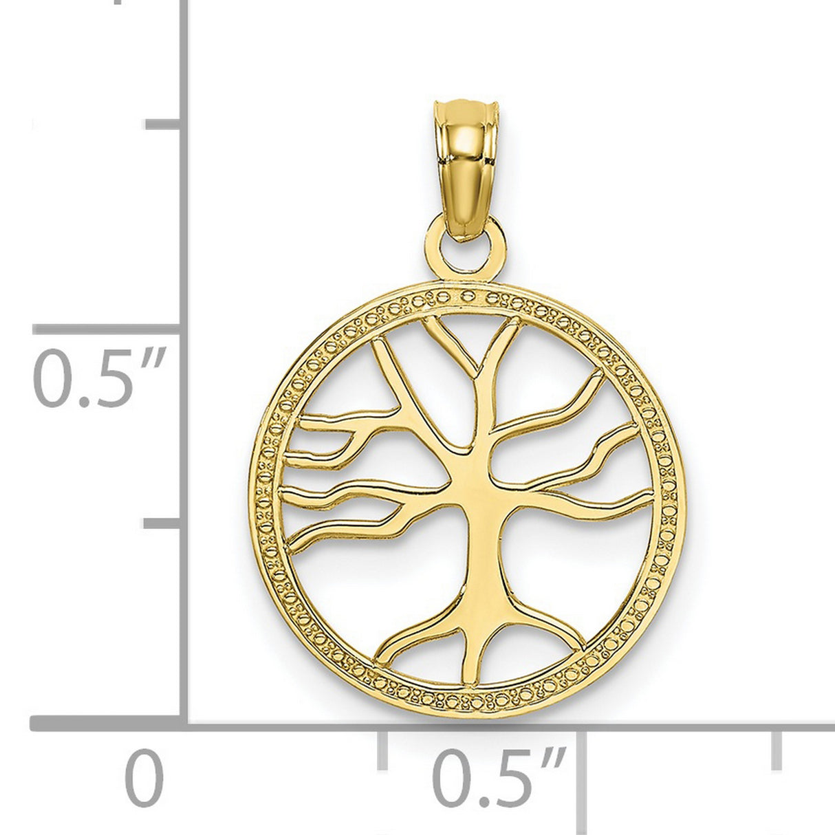 10k Yellow Gold Tree of Life Pendant with Openwork Round Frame and Beaded Edge Design
