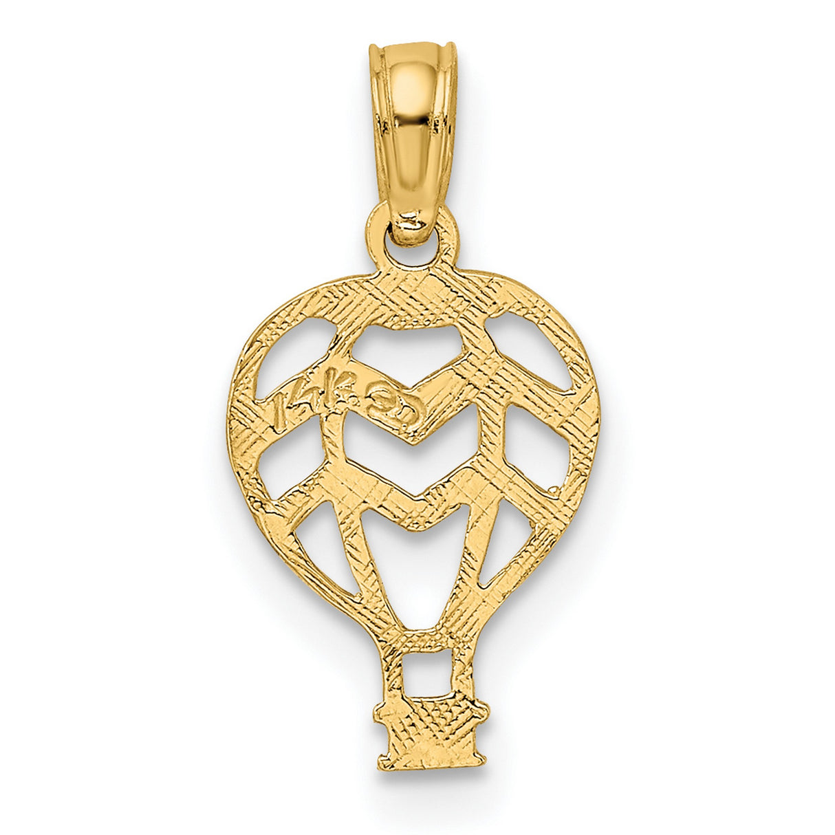 10k Yellow Gold Hot Air Balloon Pendant with Openwork Chevron Design, Boho Travel Charm