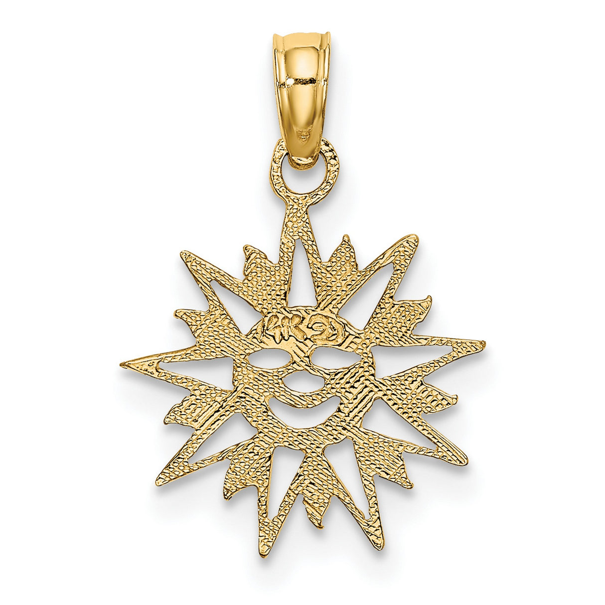 10k Yellow Gold Sun Face Pendant with Smiling Design, Celestial Boho Charm