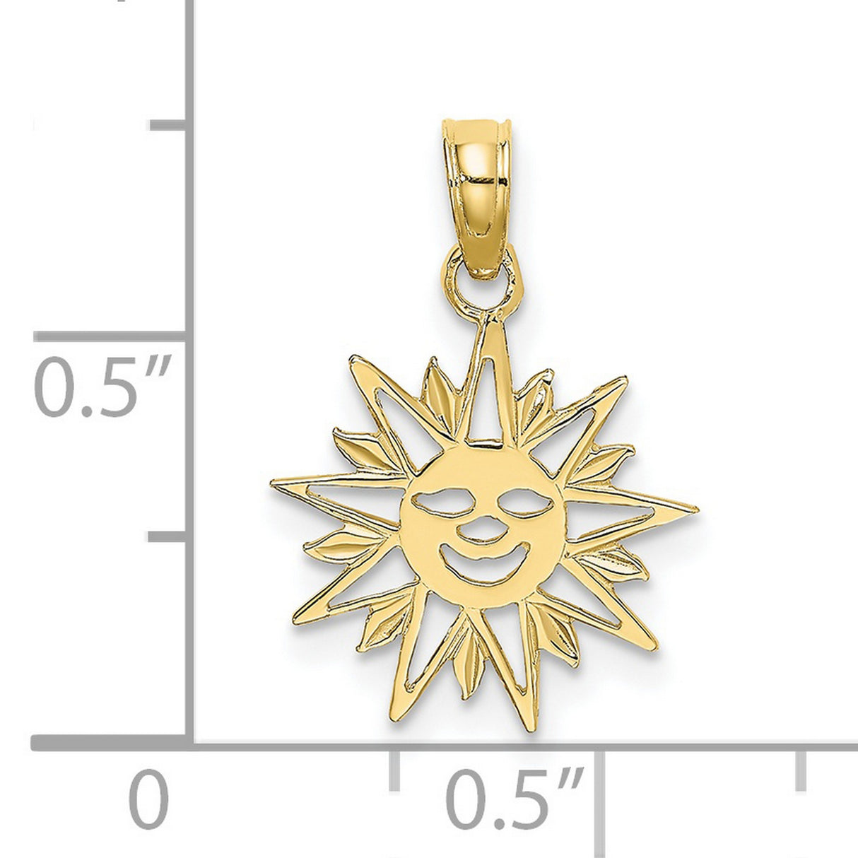 10k Yellow Gold Sun Face Pendant with Smiling Design, Celestial Boho Charm