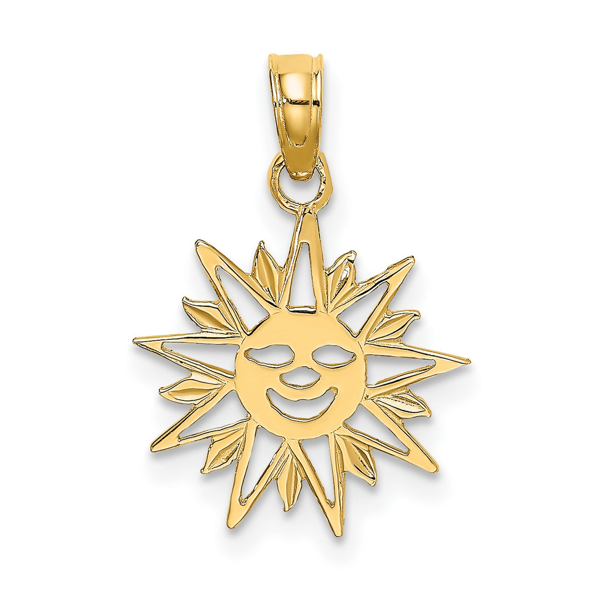 10k Yellow Gold Sun Face Pendant with Smiling Design, Celestial Boho Charm