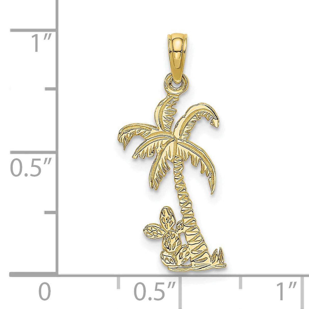 10k Yellow Gold Palm Tree and Cactus Pendant, Tropical Vacation Charm for Women