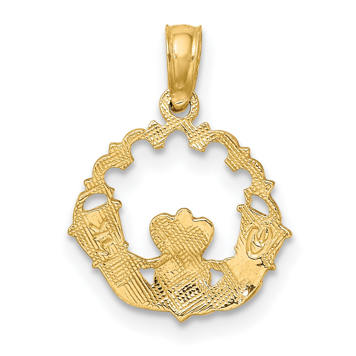 10k Yellow Gold Claddagh Pendant with Crowned Heart and Hands, Irish Celtic Jewelry for Women
