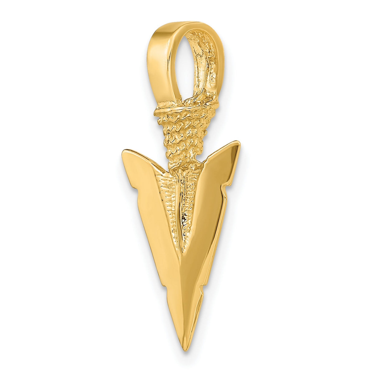 10k Yellow Gold Arrowhead Pendant with Textured Tribal Design for Men