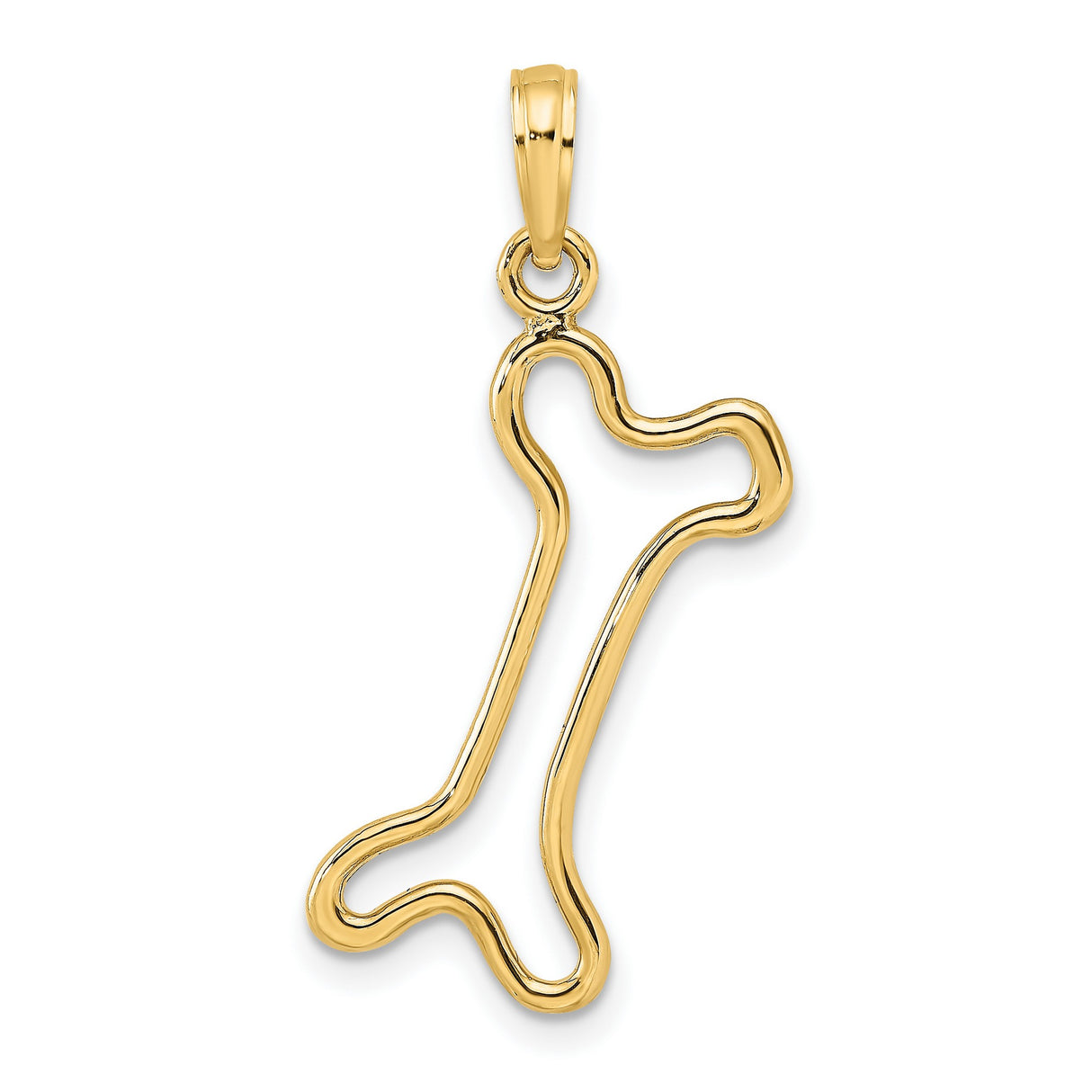 10k Yellow Gold Dog Bone Pendant, Open Outline Design, Pet Memorial Jewelry for Women or Unisex