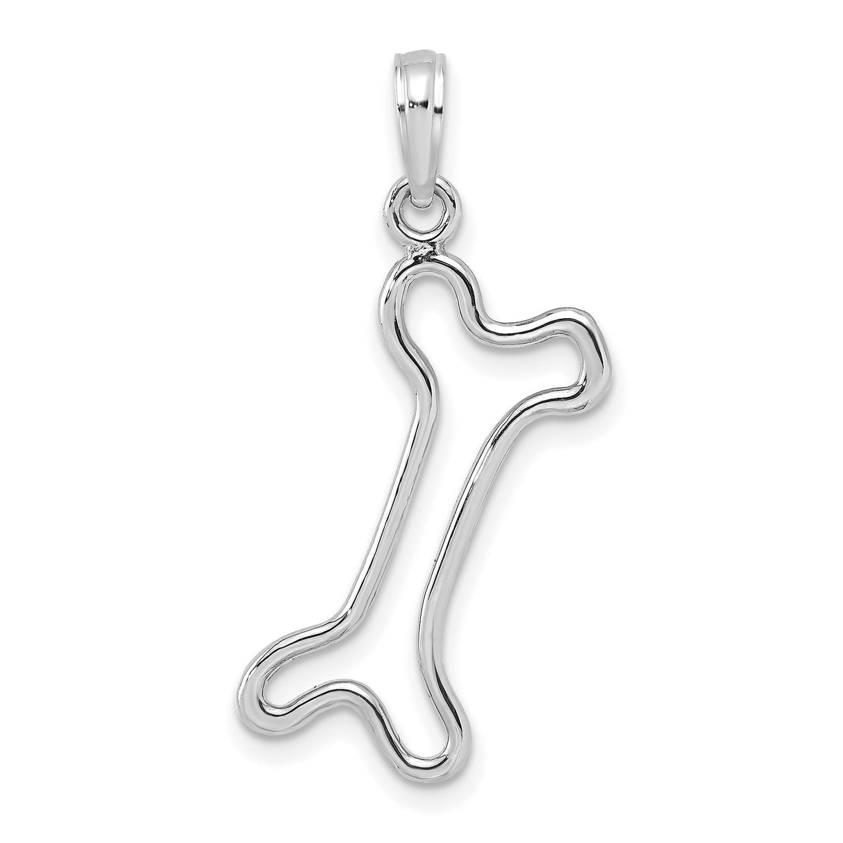 10k White Gold Dog Bone Outline Pendant, Minimalist Animal Charm for Pet Lovers