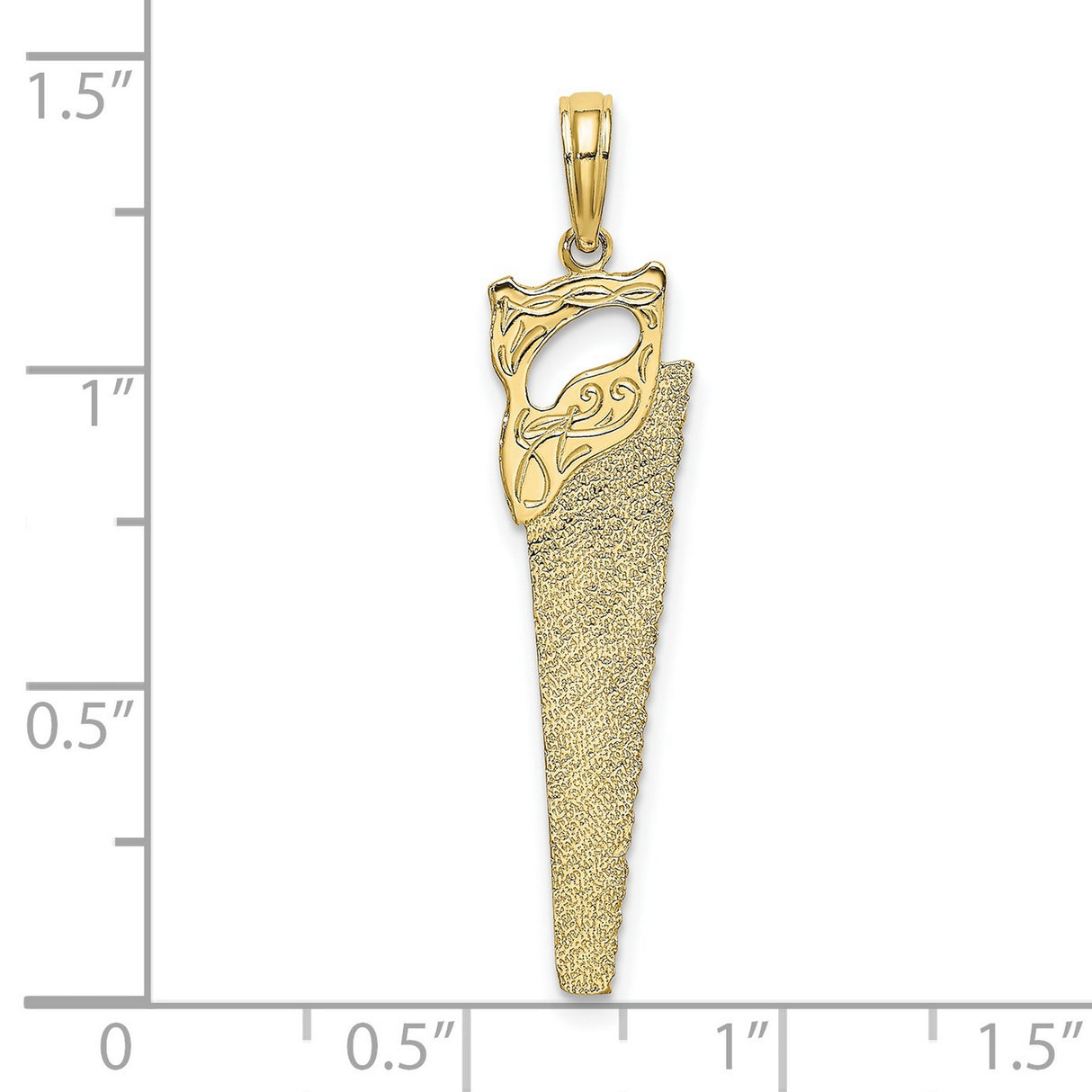 10k Yellow Gold Saw Pendant with Textured Blade and Ornate Handle for Men