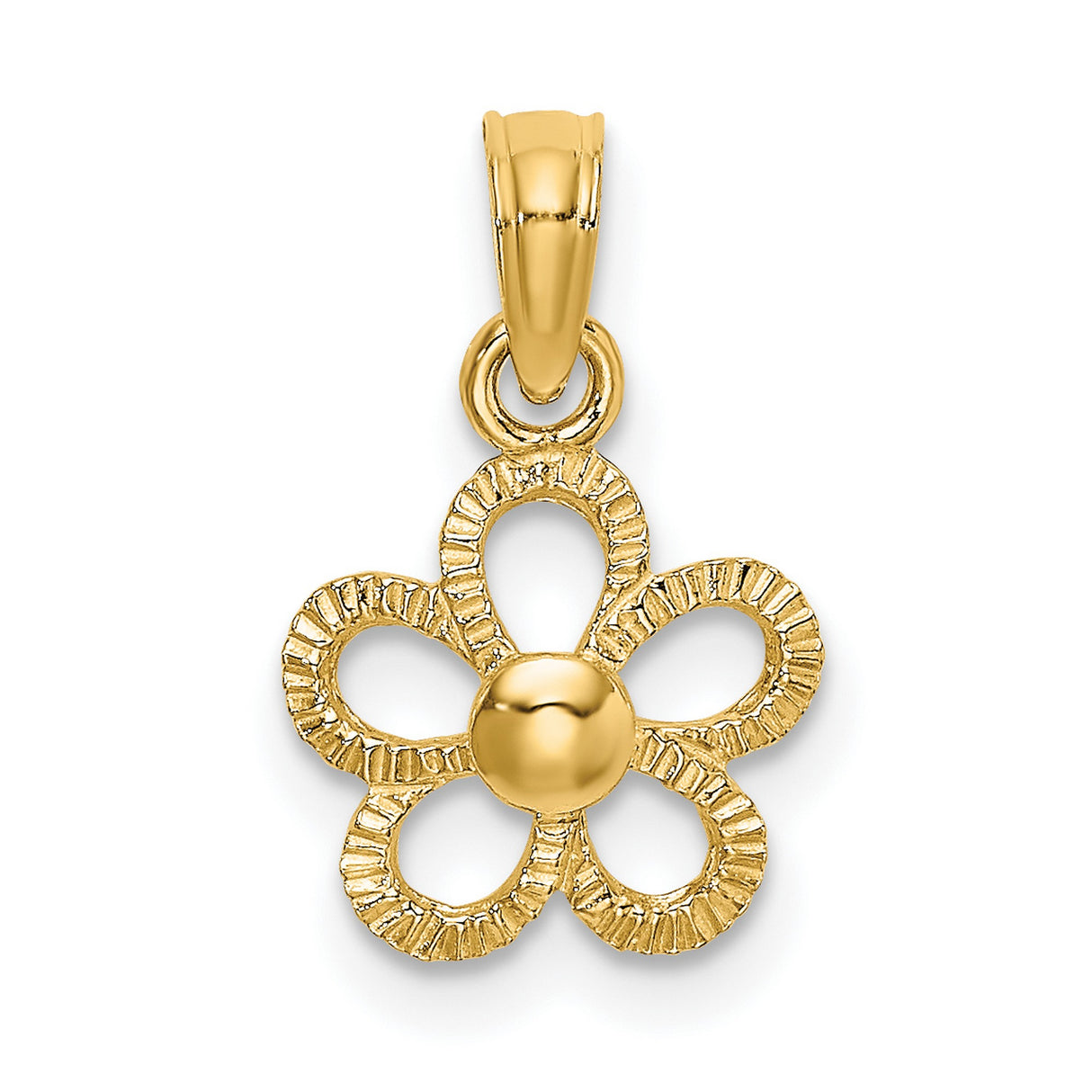 10k Yellow Gold Daisy Pendant with Open Petal Floral Design, Textured Flower Charm