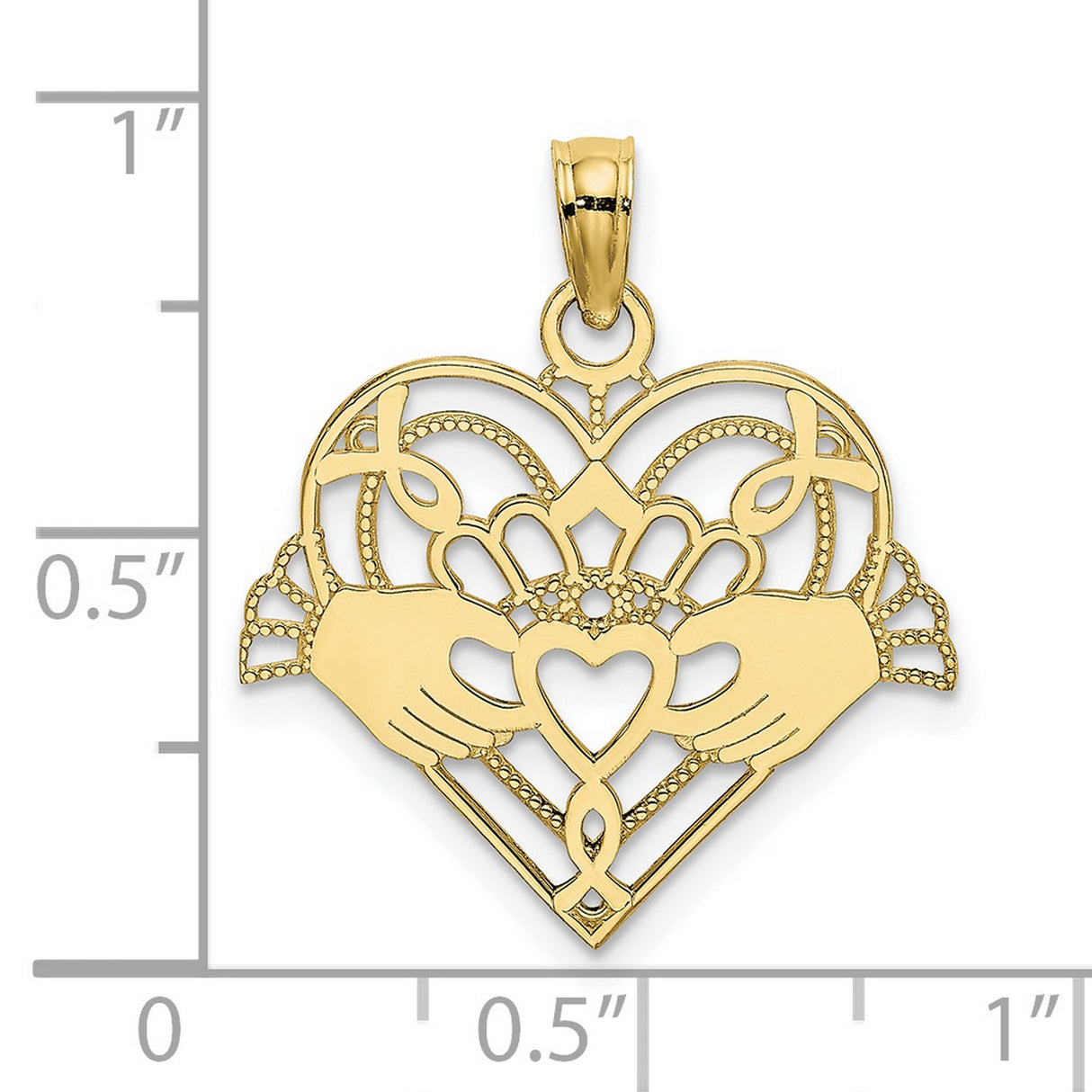 10k Yellow Gold Claddagh Pendant with Heart and Crown, Irish Celtic Jewelry for Women