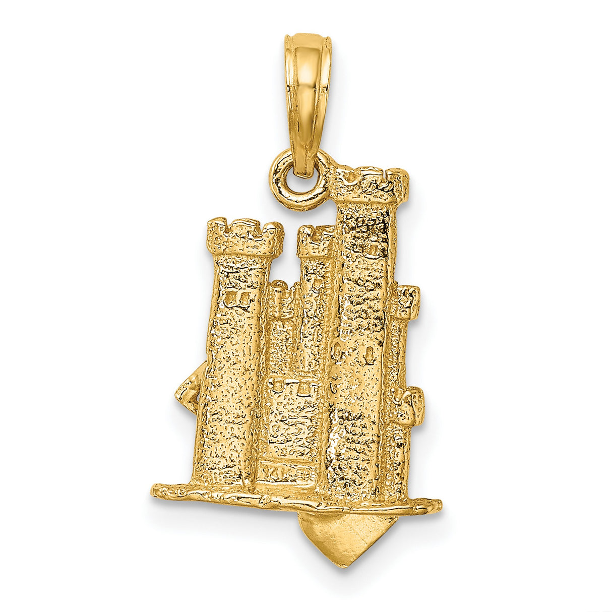 10k Yellow Gold Sandcastle Pendant with Shovel, Three-Dimensional Beach Charm