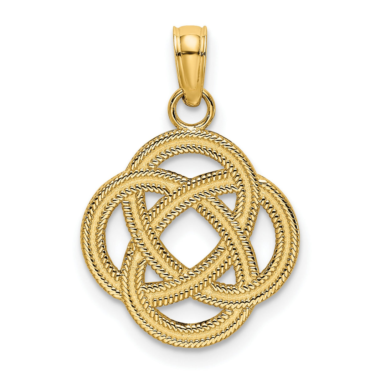 10k Yellow Gold Celtic Knot Pendant with Rope Texture and Circle Design