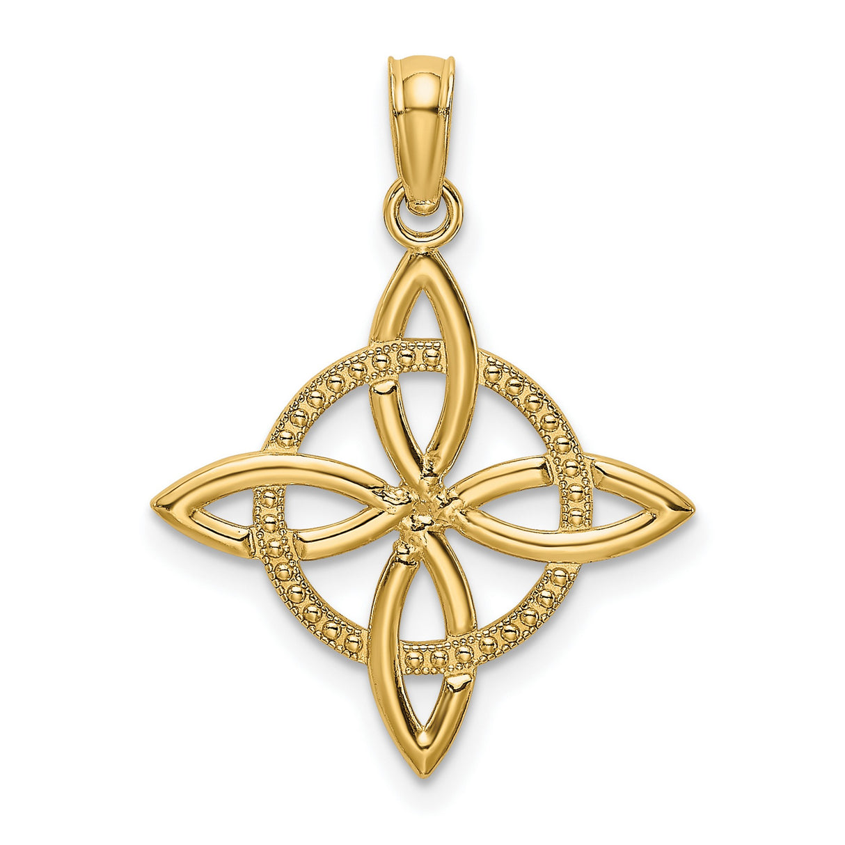 10k Yellow Gold Celtic Knot Pendant with Openwork and Textured Circular Border for Women