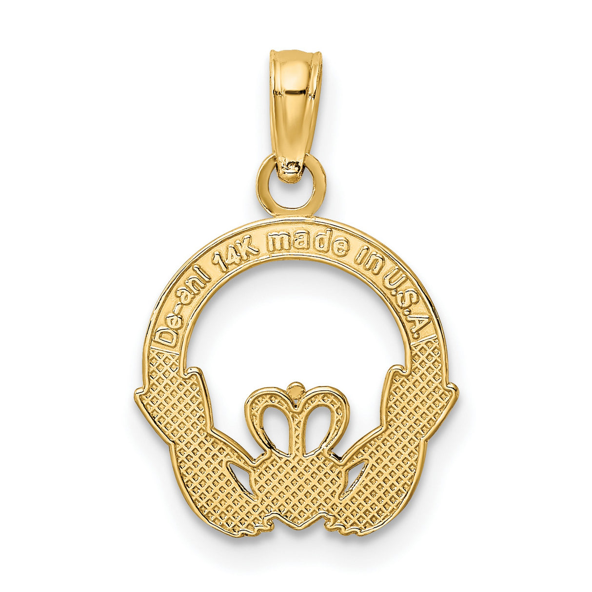 10k Yellow Gold Claddagh Pendant with Crowned Heart and Hands, Traditional Celtic Symbol