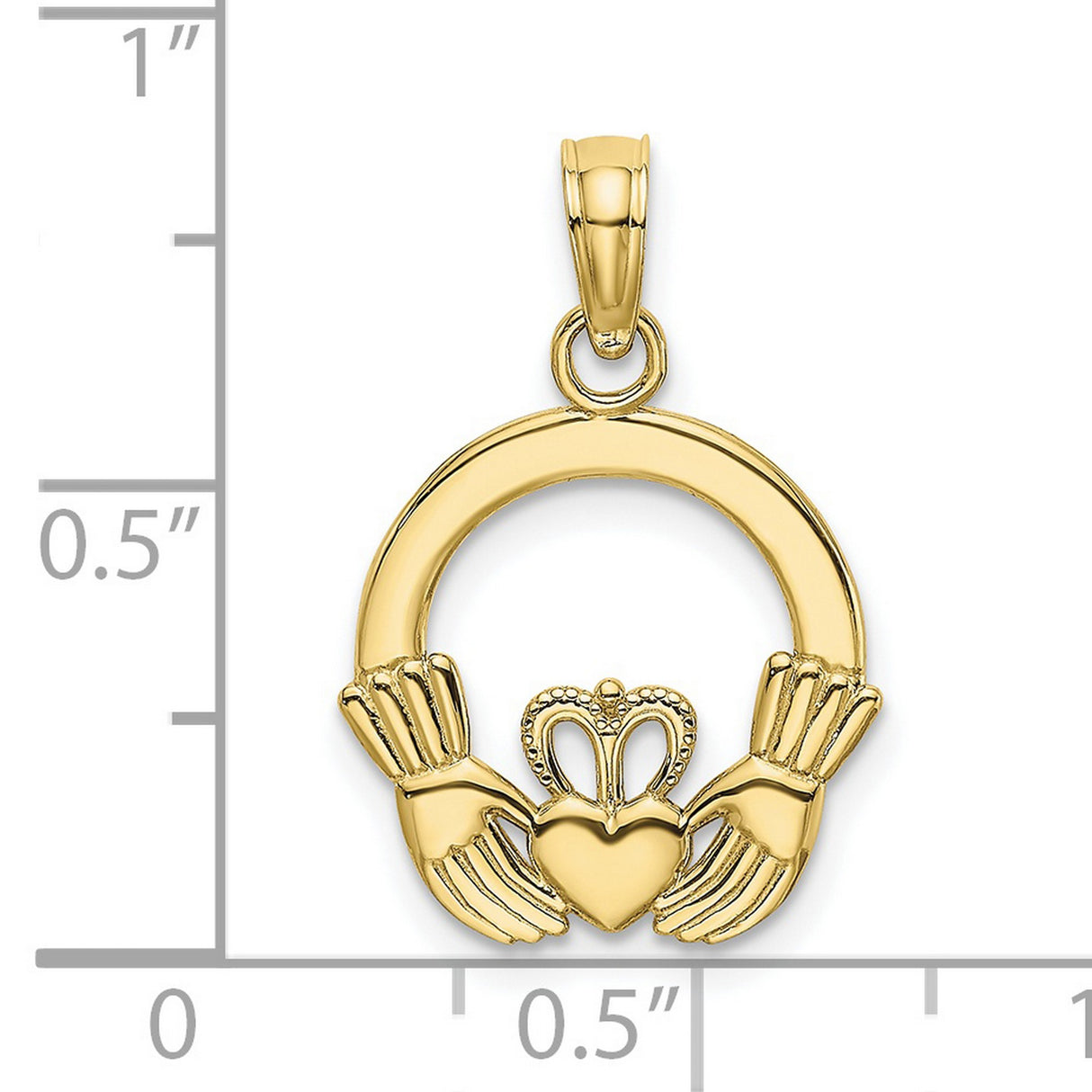 10k Yellow Gold Claddagh Pendant with Crowned Heart and Hands, Traditional Celtic Symbol