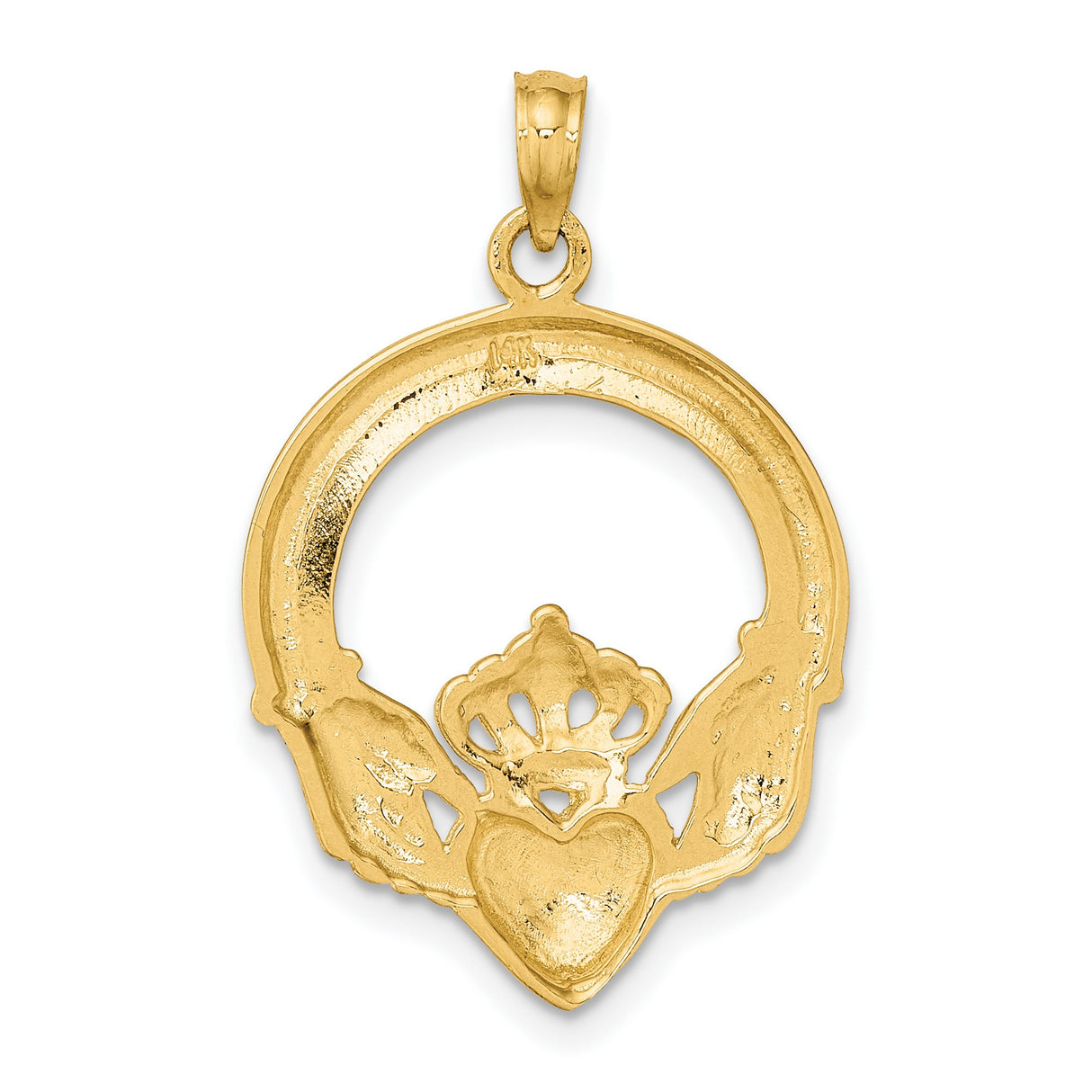 10k Yellow Gold Claddagh Pendant with Crowned Heart and Hands Design, Celtic Symbol for Women