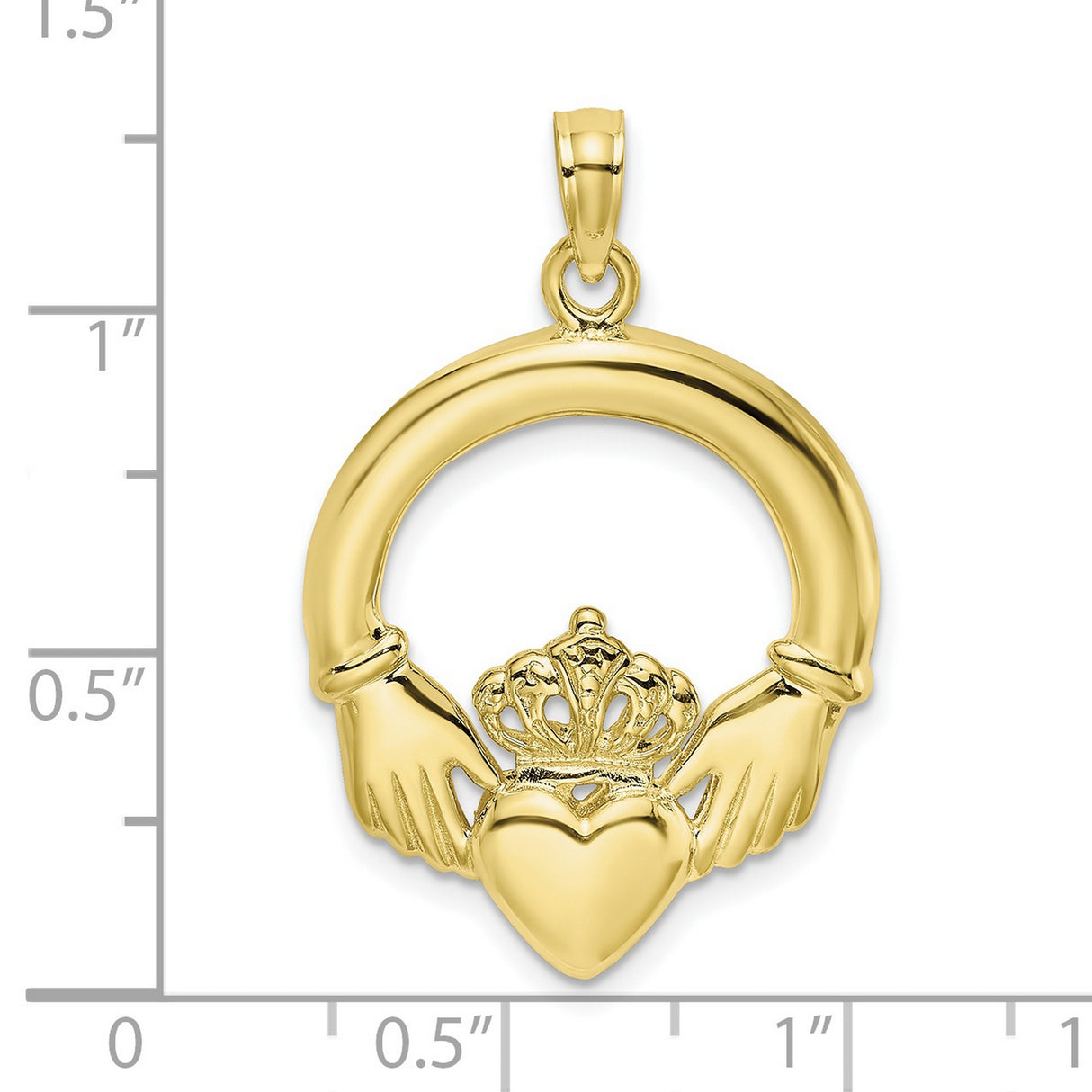 10k Yellow Gold Claddagh Pendant with Crowned Heart and Hands Design, Celtic Symbol for Women