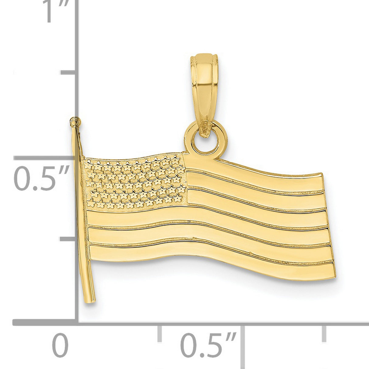 10k Yellow Gold American Flag Pendant, Patriotic Stars and Stripes Charm